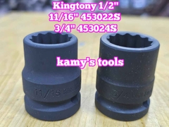 Đầu tuýp 1/2 inch bông 12 cạnh đen Kingtony 11/16 inch 453022S 3/4 inch 453024S