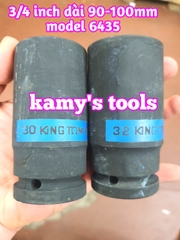 Đầu tuýp đầu khẩu đen dài lục giác dài 90mm Kingtony lỗ 3/4 inch 28mm 29mm 30mm 32mm 643528M, 643529M, 643530M, 643532M