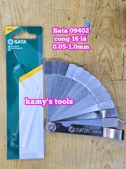 Thước căn lá dưỡng đo độ dày căn chỉnh cò xupap Sata 16 lá loại cong 09402 cỡ  0.05-1.0mm