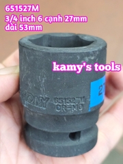 Tuýp 3/4 inch đen ngắn lục giác kingtony dài 53mm 27mm 28mm 29mm 30mm 651527M 651528M 651529M 651530M