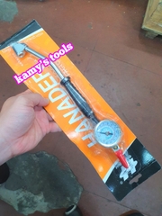 Tay bơm lốp xe ô tô, xe tải, xe máy có đồng hồ đầu cong và tay bơm lốp xe xoáy ti van quay kim vòi có đồng hồ loại thẳng