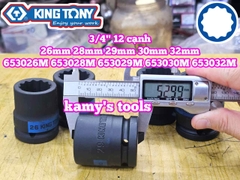 Tuýp 3/4 inch bông 12 cạnh đen Kingtony 26mm 28mm 29mm 30mm 32mm 653026M 653028M 653029M 653030M 653032M