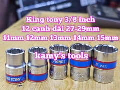 Đầu tuýp trắng 12 cạnh 3/8 inch dài 27mm Kingtony 11mm 12mm 13mm 14mm 15mm 333011M 333012M 333013M 333014M 333015M