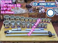 Bộ tuýp 3/4 inch 12 cạnh 2 hệ inch và mét 26 chi tiết 22-50mm Kingtony 6226CR