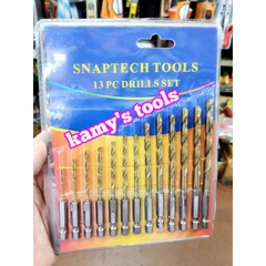 Bộ 13 Mũi Khoan Sắt Gỗ Nhựa Đuôi Lục Giác Thép Chuẩn HSS 1.5mm-6.5mm