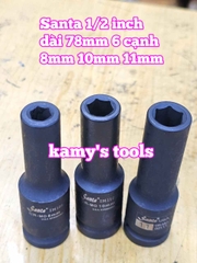 Đầu tuýp khẩu 1/2 inch đen dài lục giác 6 cạnh 78mm Santa 8mm 10mm 11mm IM108 IM110 IM111