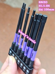 Mũi vít lục giác 6 cạnh đuôi lục giác 1/4 inch SNZO dài 100mm 7 chi tiết H1.5-H6 thép đen S2 HH-10007