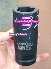 Đầu tuýp 1 inch đen dài 120mm lục giác Santa thép Cr-mo 24mm 27mm 30mm 32mm 33mm 34mm IMX327 IMX330 IMX332 IMX333 IMX334