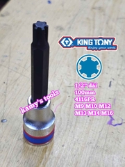 Bộ đầu tuýp lú đầu sao M lớn vuông 1/2 inch dài 100mm Kingtony 4116PR 6 chi tiết M9 M10 M12 M13 M14 M16
