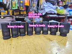 Đầu tuýp 3/4 inch đen dài 80mm lục giác 6 cạnh Kamytools thép Cr-mo 16mm-46mm