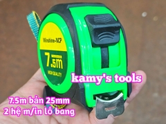 Thước Rút 7.5m Bản 25mm Winshine NCP Xanh Đen 2 hệ mét inch có lỗ bang, Thước cuộn 7.5m, Thước Kéo 7.5m
