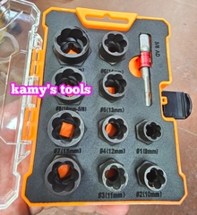 9mm-19mm Bộ tuýp tháo mở ốc vít hư gãy bulong bị biến dạng tuôn răng toét đầu 11 chi tiết kamytools