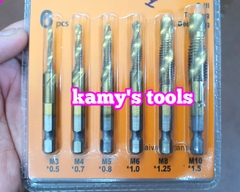 Bộ 6 mũi khoan Taro M3-M10 thép inox HSS phủ Titanium tạo lỗ ren bắt vít, ta rô model TAP-6S Solar Wind và inox LRT