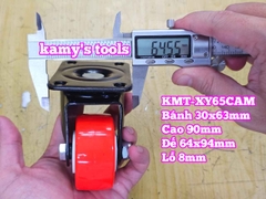 Bánh xe càng xoay PU cam 60mm 30x63mm cao 90mm Kamytools KMT-XY65CAM