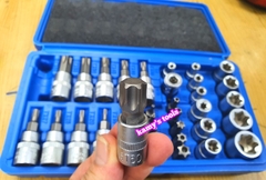 Bộ tuýp khẩu E và tuýp vít sao hoa thị T có lỗ 1/4 inch 3/8 inch 34 chi tiết cao cấp Tifone