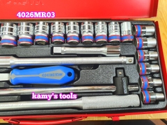 Bộ tuýp khẩu 6 cạnh 12 cạnh 1/2 inch 8-32mm Kingtony 4526MR03 4026MR03