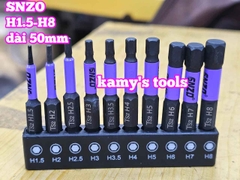 Mũi vít lục giác 6 cạnh đuôi lục giác 1/4 inch SNZO dài 50mm 10 chi tiết H1.5-H8 thép đen S2 HH-5010