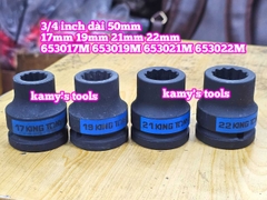 Đầu tuýp 3/4 inch bông 12 cạnh đen ngắn 50mm Kingtony 17mm 19mm 21mm 22mm 653017M 653019M 653021M 653022M