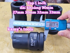 Đầu tuýp khẩu 1 inch đen dài 90mm TOP 6 cạnh 27mm 30mm 32mm 33mm 240625-27 240625-30 240625-32 240625-33