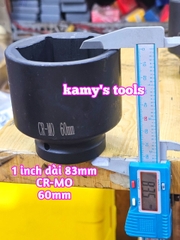 Đầu tuýp đầu khẩu 1 inch dài 80mm Kamytools thép Cr-mo 60mm 63mm 65mm