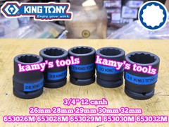 Tuýp 3/4 inch bông 12 cạnh đen Kingtony 26mm 28mm 29mm 30mm 32mm 653026M 653028M 653029M 653030M 653032M