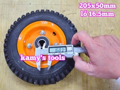 Bánh xe cao su đặc 205mm dày 50mm kèm bạc đạn lỗ 16mm 205x50mm Kamytools