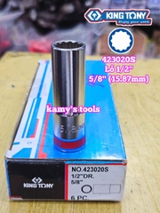 Đầu tuýp 1/2 inch hệ inch trắng dài 12 cạnh Kingtony 5/16 7/16 5/8 7/8 inch 423010S 423014S 423020S 423028S