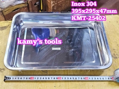 Khay inox hình chữ Nhật inox 304 đựng dụng cụ đồ nghề thực phẩm thức ăn 395xx295x47mm Kamytools KMT-25402