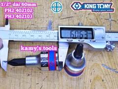 Đầu tuýp 1/2 inch lú đầu mũi vit bake 4 cạnh Kingtony PH2 402102 và PH3 402103