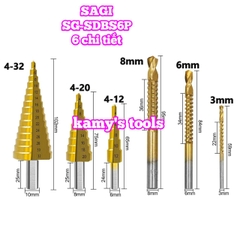 Mũi khoan tháp tầng đa năng chuôi lục giác 6 chi tiết Sagi SG-SDBS6P