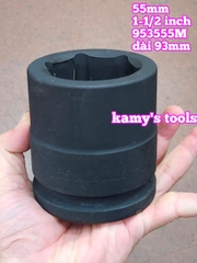 Đầu tuýp khẩu 55mm lỗ 1-1/2 inch 38mm đen dài 93mm Kingtony 953555M lục giác 6 cạnh