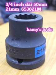 Đầu tuýp 3/4 inch bông 12 cạnh đen ngắn 50mm Kingtony 17mm 19mm 21mm 22mm 653017M 653019M 653021M 653022M