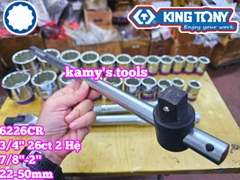 Bộ tuýp 3/4 inch 12 cạnh 2 hệ inch và mét 26 chi tiết 22-50mm Kingtony 6226CR