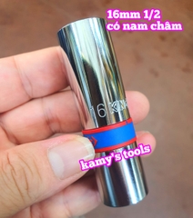 Đầu khẩu tuýp tháo mở bugi có nam châm 16mm 1/2 inch 6 cạnh dài 70mm Kingtony 466516