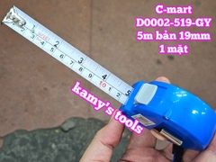 Thước cuộn 5m bản 19mm 1 mặt C-Mart model D0002-519-GY, thước kéo 5m mét, thước rút 5 mét