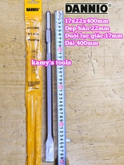 Mũi đục bê tông Dẹp bản 22mm đuôi lục giác 17mm dài 400mm 17x22x400mm Dannio DNO-61740B