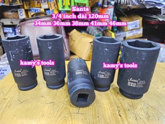 Đầu tuýp 3/4 inch đen dài 120mm lục giác Santa thép Cr-mo 34mm 36mm 38mm 41mm 46mm IMX234 IMX236 IMX238 IMX241 IMX246