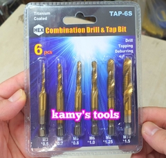 Bộ 6 mũi khoan Taro M3-M10 thép inox HSS phủ Titanium tạo lỗ ren bắt vít, ta rô