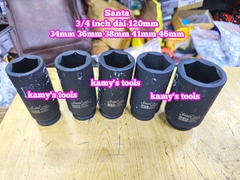 Đầu tuýp 3/4 inch đen dài 120mm lục giác Santa thép Cr-mo 34mm 36mm 38mm 41mm 46mm IMX234 IMX236 IMX238 IMX241 IMX246