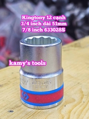 Đầu tuýp trắng 3/4 inch Kingtony 12 cạnh 11/16, 3/4, 13/16, 7/8, 15/16, inch 633022S 633024S 633026S 633028S 633030S