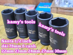 Đầu tuýp khẩu 1/2 inch đen dài lục giác 6 cạnh 78mm Santa 22mm 23mm 24mm 27mm 30mm IM122 IM123 IM124 IM127 IM130