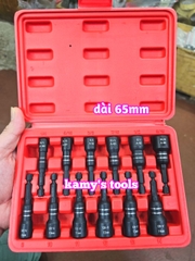 Bộ đầu vít bắn tôn đầu bắn bulong nam châm hệ mét inch 8mm 10mm 11mm 12mm 13m 14mm và 1/4 5/16 3/8 7/16 1/2 9/16 dài 65mm