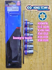 Bộ tuýp E 1/2 inch Kingtony 4106PR 6 chi tiết E10 E12 E14 E16 E18 E20