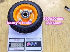 Bánh xe cao su đặc 160mm dày 50mm kèm bạc đạn lỗ 16mm 160x50mm Kamytools