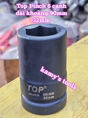 Đầu tuýp khẩu 1 inch đen dài 90mm TOP 6 cạnh 27mm 30mm 32mm 33mm 240625-27 240625-30 240625-32 240625-33