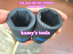Đầu tuýp đầu khẩu đen dài lục giác dài 90mm Kingtony lỗ 3/4 inch 28mm 29mm 30mm 32mm 643528M, 643529M, 643530M, 643532M