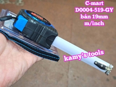 Thước cuộn 5m 16ft bản 19mm C-Mart model D0004-519-GY bọc nhựa chống va đập, thước kéo 5 mét