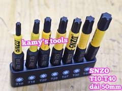Mũi vít bông sao hoa thị đuôi lục giác 1/4 inch SNZO dài 50mm 7 chi tiết T10-T40 thép đen S2 SH-5007
