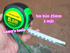 Thước Rút 5m Bản 25mm Winshine NCP Xanh Đen 2 hệ mét inch có lỗ bang, Thước cuộn 5m, Thước Kéo 5m