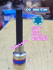 Bộ đầu tuýp lú đầu sao M lớn vuông 1/2 inch dài 100mm Kingtony 4116PR 6 chi tiết M9 M10 M12 M13 M14 M16